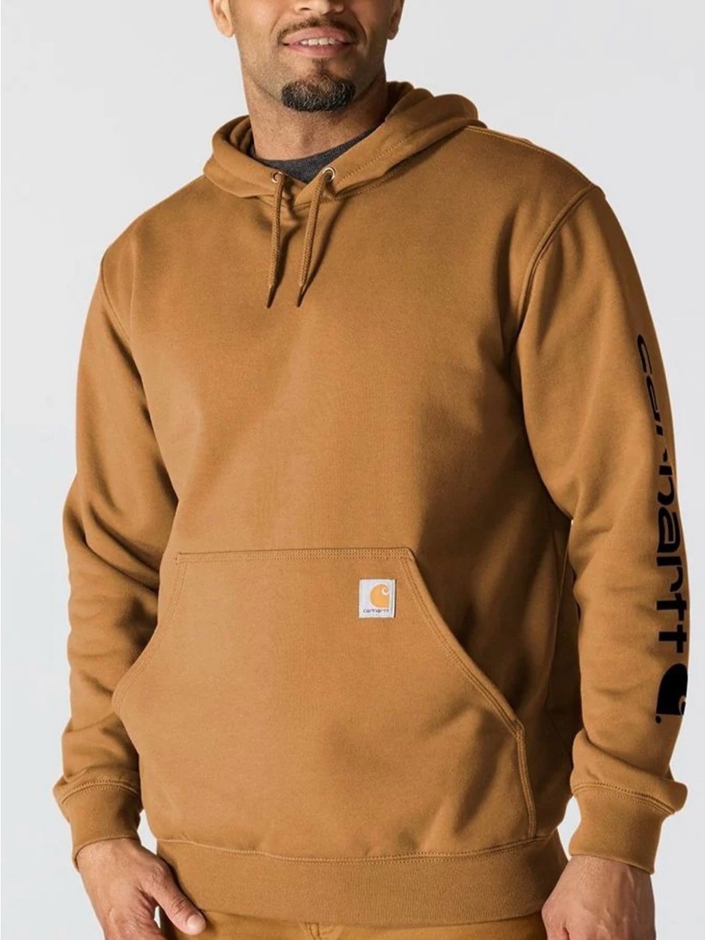 Carhartt Men’s Brown Logo Sleeve Hooded Pullover